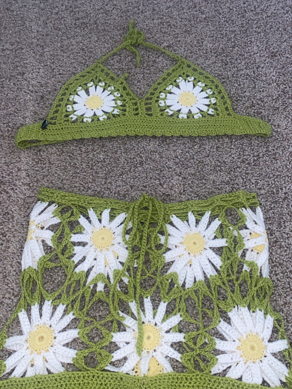 Green Crochet Daisy Skort - Women's Boho Summer Cover-Up